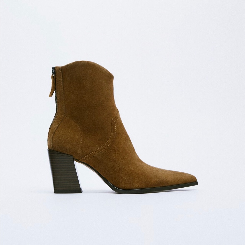 Zara Suede Ankle Boots Brown 39/8 Brand New